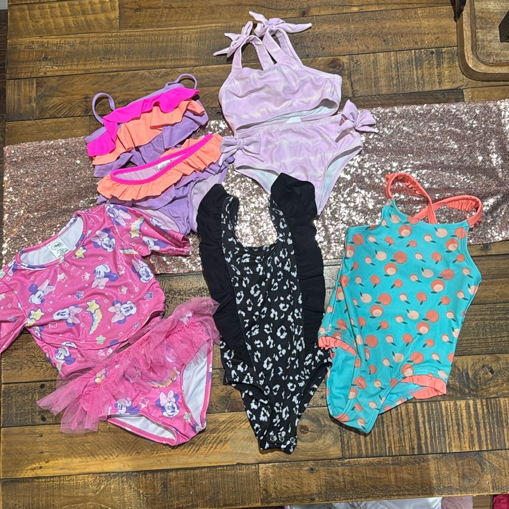 Lot of five assorted toddler, girls 3T bathing suits swimwear